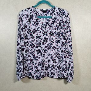 01554 Banana Republic burgundy & teal floral L/S crepe blouse S